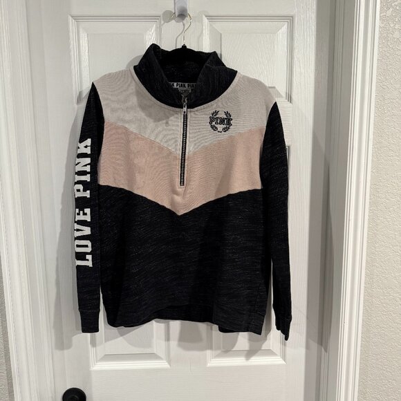 PINK by Victoria Secret Quarter Zip Sweatshirt Hoodie in Gray and Pink Large - Picture 1 of 5